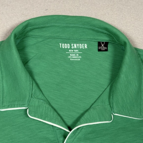 Todd Snyder Montauk Tipped Polo Shirt Mens Large Green Homespun Jersey Slub LA L - Picture 4 of 11